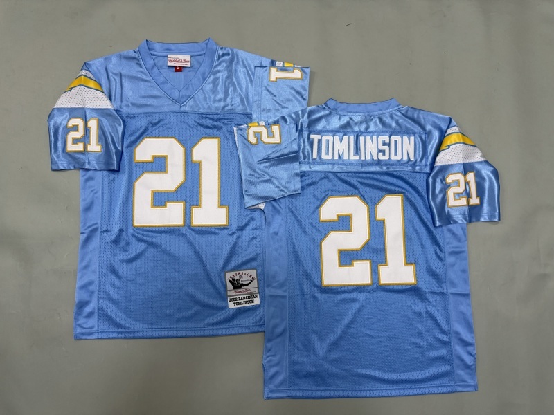 Men 2025 Los Angeles Chargers #21 Tomlinson Light blue Throwback Limited NFL Jersey style 001